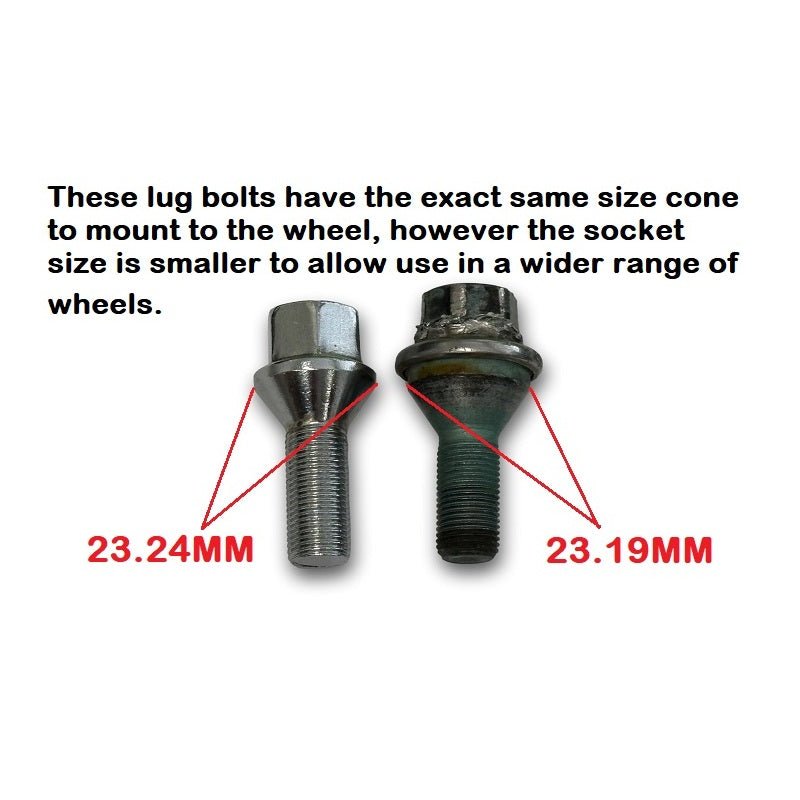 16 Piece Hex Drive Lug Bolt Set (Chrome or Black), 2012-18 Fiat 500