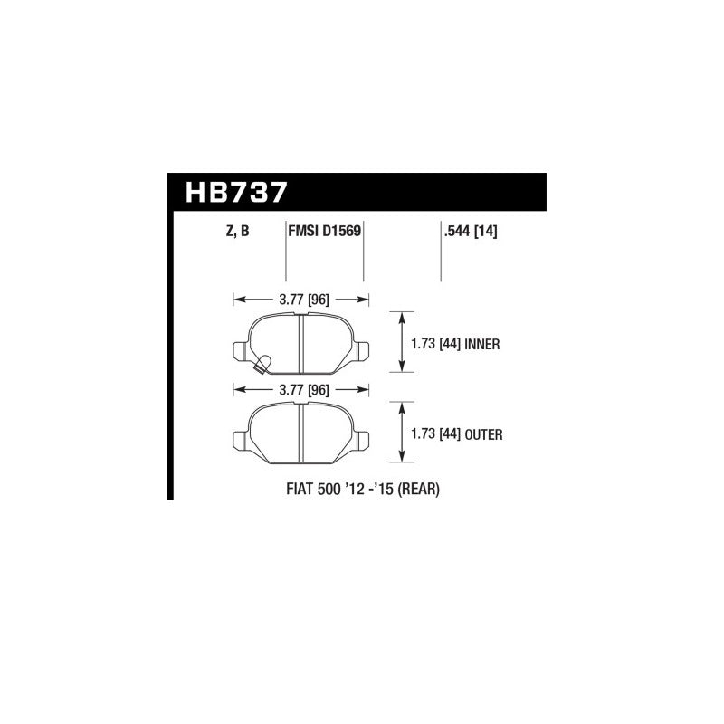Hawk HPS 5.0 Rear Brake Pads, 12-17 Fiat 500