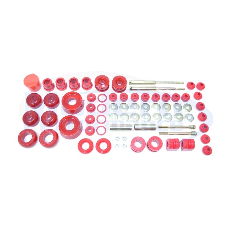 03-05 Neon SRT-4 Energy Suspension Bushing Kit with red bushings, sleeves, and mounting hardware.